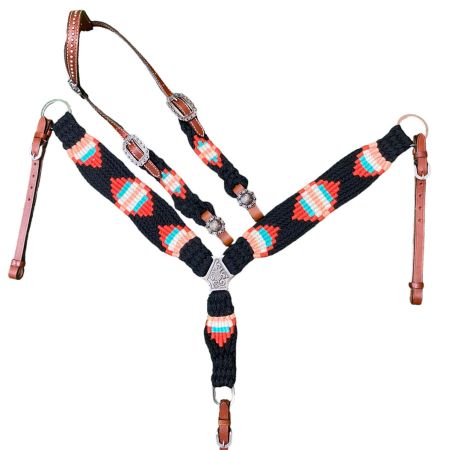Showman Corded One Ear Headstall and Breast Collar Set - Black/Red